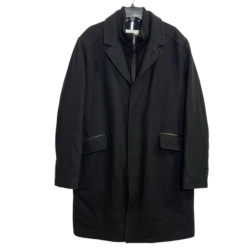 Cole Haan Mens Black Wool Blend Top Coat with Zip-Out Bib Layer Size Extra Large